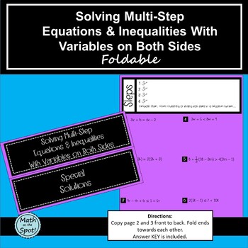 Preview of Solving Multi-Step Equations & Inequalities w/ Variables on Both Sides Foldable