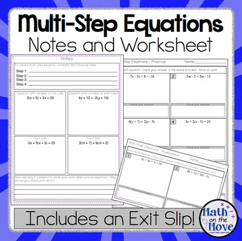 Preview of Multi-Step Equations - Interactive Notes, Worksheet and Assessment