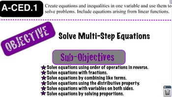 Preview of Solving Multi Step Equations Lesson 3
