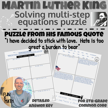 Preview of Solving Multi-Step Equations Martin Luther King Jr. Puzzle