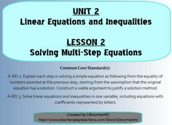 Preview of Solving Multi-Step Equations (Math 1)