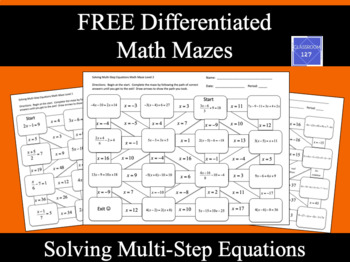 Preview of FREE Solving Multi-Step Equations Differentiated Math Mazes