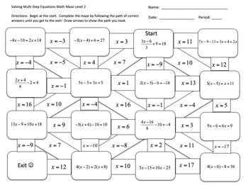 FREE Multi-Step Equations Math Mazes by Classroom