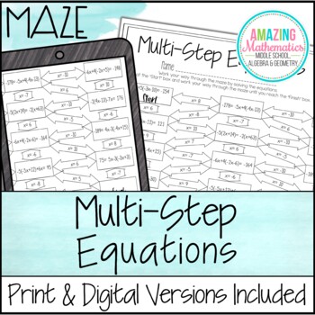 Preview of Solving Multi-Step Equations Worksheet - Maze Activity
