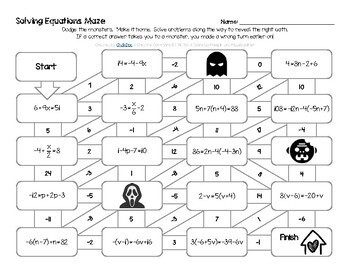 Solving Multi Step Equations Maze By Marauders Math Tpt