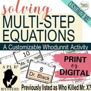 Preview of Solving Multi-Step Equations Mystery Activity (Scavenger Hunt) Print & Digital
