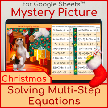 Preview of Solving Multi Step Equations | Mystery Picture Christmas Puppy with Cookie