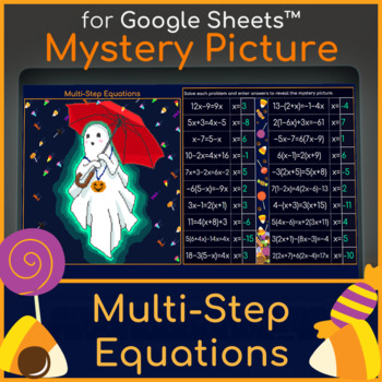 Preview of Solving Multi Step Equations Mystery Picture Halloween Ghost Pixel Art