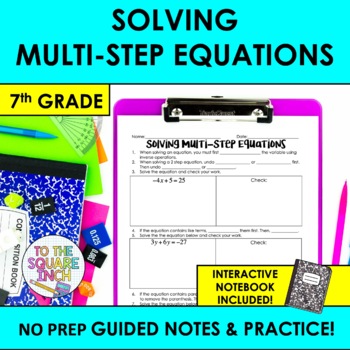 Preview of Solving Multi-Step Equations Notes & Practice | + Interactive Notebook Pages