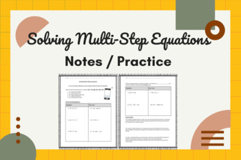 Preview of Solving Multi-Step Equations | Notes, Practice, Word Problems Activity