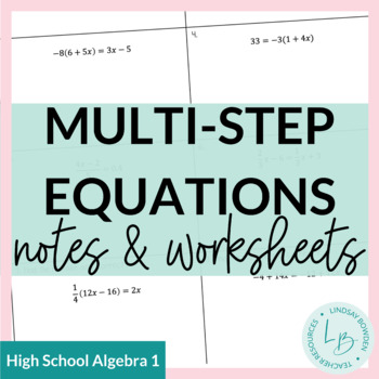 Preview of Solving Multi-Step Equations Notes and Worksheets