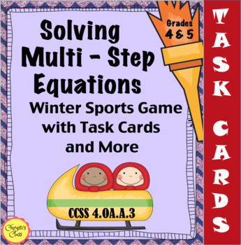 Preview of Multi-Step Equations Winter Sports Task Card Game for 4th: Print or Digital