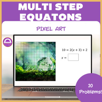 Preview of Solving Multi Step Equations Pixel Art Activity | Earth Day
