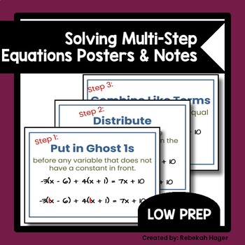 Preview of Solving Multi-Step Equations Posters & Notes