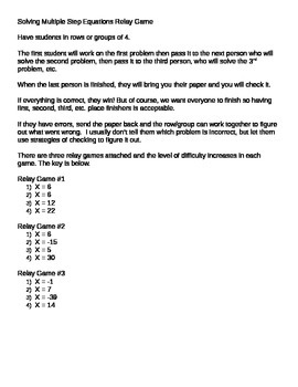 Preview of Solving Multi-Step Equations Relay Game