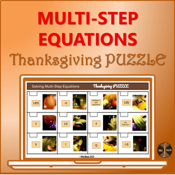 Preview of Solving Multi-Step Equations - Thanksgiving/Fall Themed Digital Puzzle