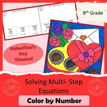 Preview of Solving Multi Step Equations - Valentine's Day Color by Number