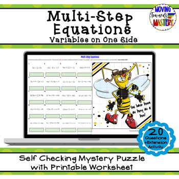 Preview of Solving Multi-Step Equations: Variable on One Side Self Checking Mystery Picture