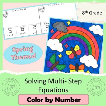 Preview of Solving Multi Step Equations - Variables on Both Side - Spring Color by Number