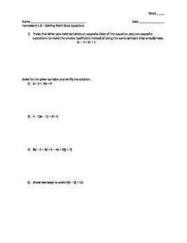 Preview of Solving Multi-Step Equations (Variables on Both Sides) - Assignment