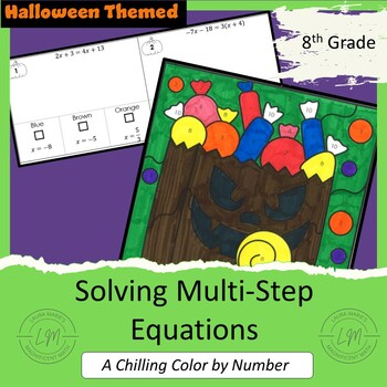 Preview of Solving Multi Step Equations - Variables on Both Sides-Halloween Color by Number