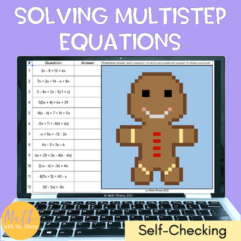 Preview of Solving Multi Step Equations Variables on Both Sides Winter Pixel Art Algebra 1