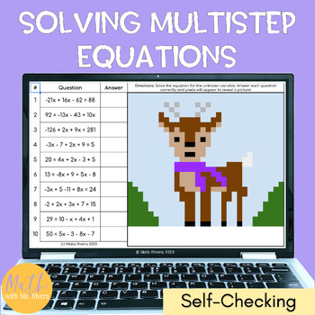 Preview of Solving Multi Step Equations Variables on One Side Digital Pixel Art Algebra 1