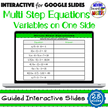 Preview of Solving Multi Step Equations Variables on One Side: Guided Interactive Lesson