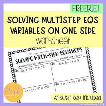 Preview of Solving Multi Step Equations Variables on One Side Worksheet Pre-Algebra | FREE