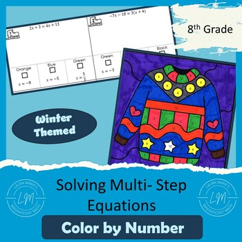 Preview of Solving Multi Step Equations - Variables on Both Sides - Winter Color by Number