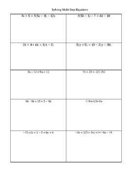 Preview of Solving Multi-Step Equations With Variables on Both Sides Worksheet