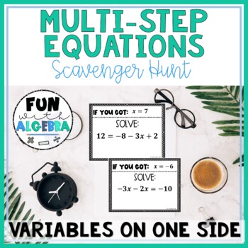 Preview of Solving Multi-Step Equations With Variables on ONE Side Scavenger Hunt