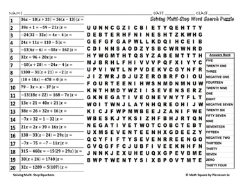 Solving Multi-Step Equations Word Search by MATH SQUARE | TpT