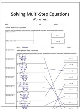 Solving Multi-Step Equations Worksheet by Ashley's Math Class Pass