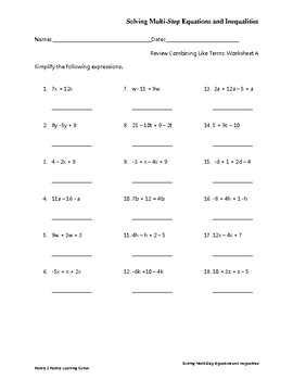 Solving Multi-Step Equations and Inequalities W/ Answer Key | TpT