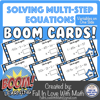 Preview of Solving Multi-Step Equations with Distribution & Combining Like Terms Boom Cards
