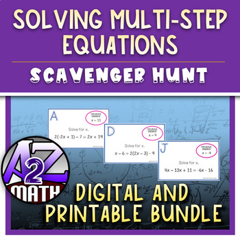 Preview of Solving Multi Step Equations with Special Cases Activity Scavenger Hunt Bundle