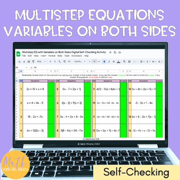 Preview of Solving Multi Step Equations with Variables on Both Sides Digital Activity