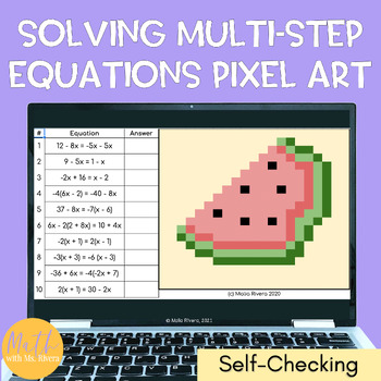 Preview of Solving Multi Step Equations with Variables on Both Sides Digital Pixel Art