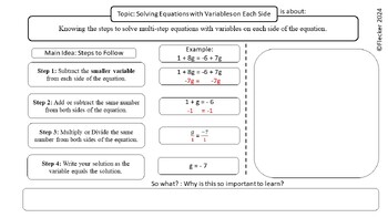 Preview of Solving Multi-Step Equations with Variables on Both Sides Graphic Organizer