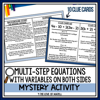 Preview of Solving Multi-Step Equations with Variables on Both Sides Mystery Activity