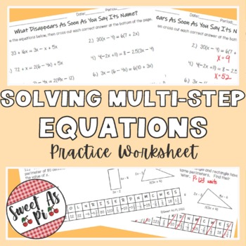 Preview of Solving Multi-Step Equations with Variables on Both Sides - Practice Worksheet