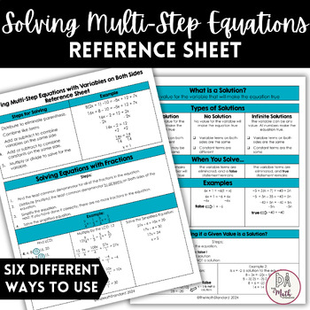 Preview of Solving Multi-Step Equations with Variables on Both Sides Reference Sheet
