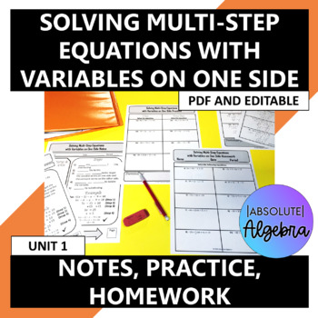 Preview of Solving Multi Step Equations with Variables on One Side Notes Homework U1