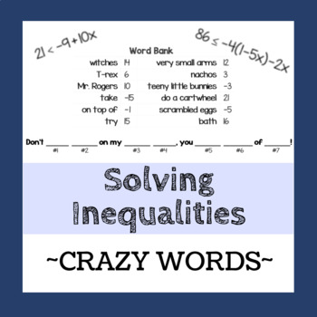 Preview of Solving Multi-Step Inequalities - Crazy Words Activity