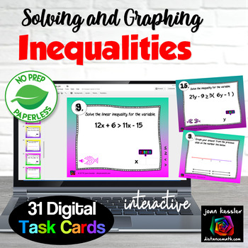 Preview of Solving Multi Step Inequalities Digital Task Cards