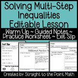 Solving Multi-Step Inequalities Editable Lesson with Pract