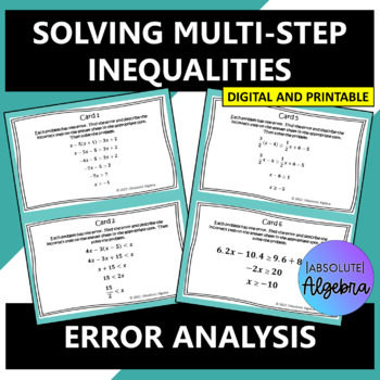 Preview of Solving Multi Step Inequalities Error Analysis Printable and Google Forms