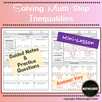 Preview of Solving Multi-Step Inequalities Guided Notes and Practice