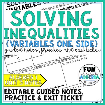 Preview of Solving Multi-Step Inequalities (variables ONE side) EDITABLE Guided Notes